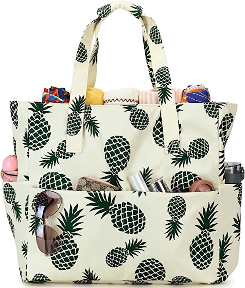 LEDAOU Large Beach Tote Bag with Wet Pocket