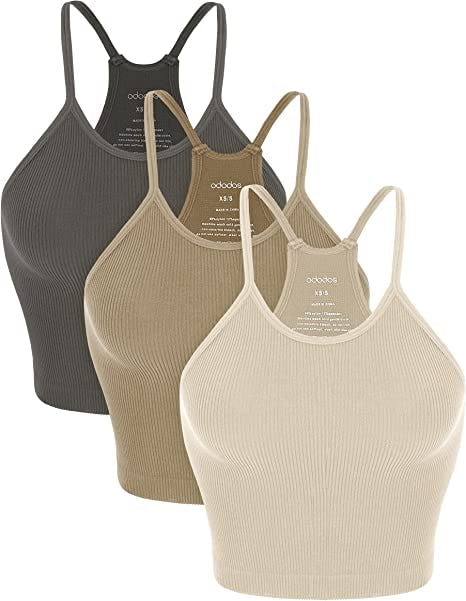 ODODOS Rib-Knit Crop Tops (3-Pack)