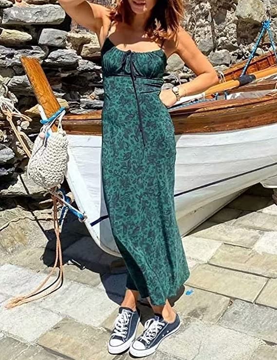 Omoone Square Neck Spaghetti Strap Floral Dress