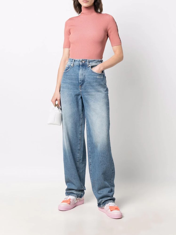 Off-White High-Rise Wide-Leg Jeans