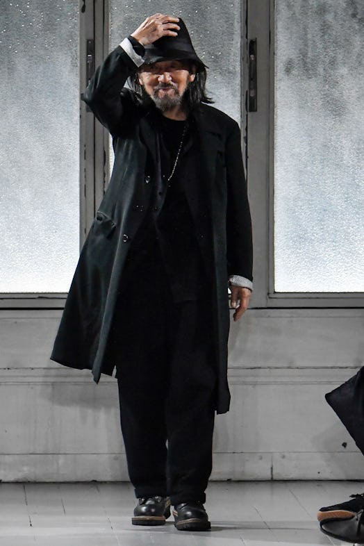 Fashion designer Yohji Yamamoto walks the runway during the Yohji Yamamoto Ready to Wear Fall/Winter...