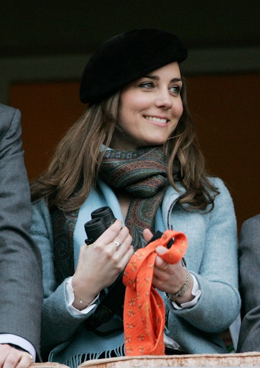 Prince William's girlfriend Kate Middleton attends the final day of Cheltenham Festival on March 16,...
