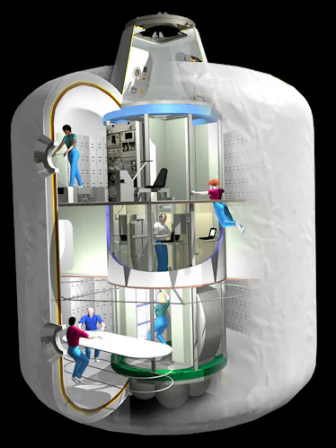 A computer simulated cutaway view of the TransHab concept.