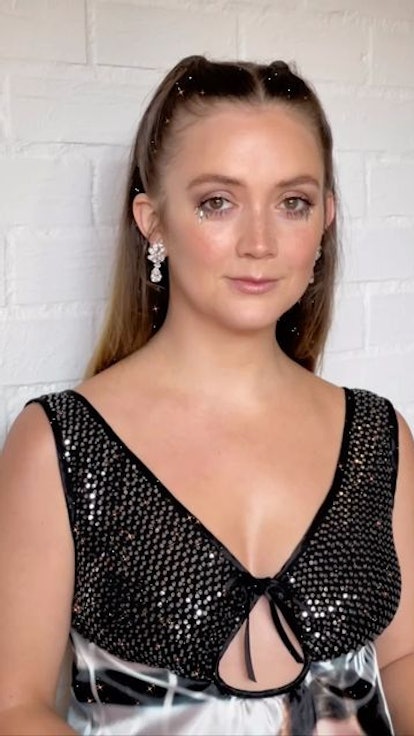 Billie Lourd hair crystals and face gems at Carrie Fisher walk of fame ceremony 2023