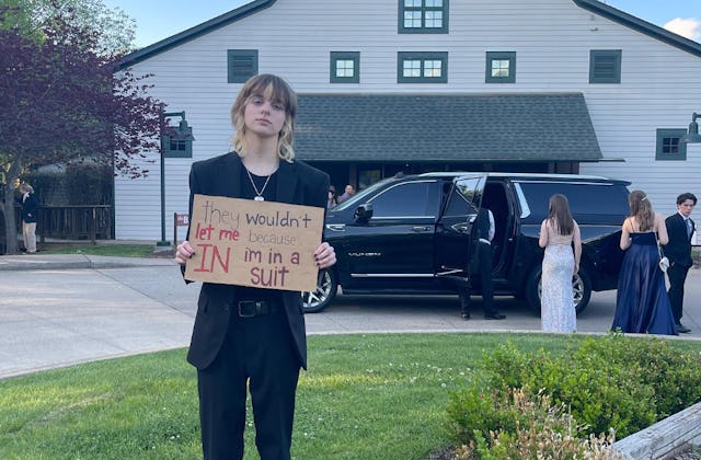 A non-binary student in Tennessee was banned from their senior prom because they wore a suit instead...