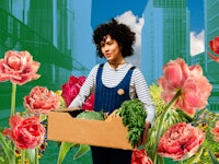 a woman in an urban space with plants