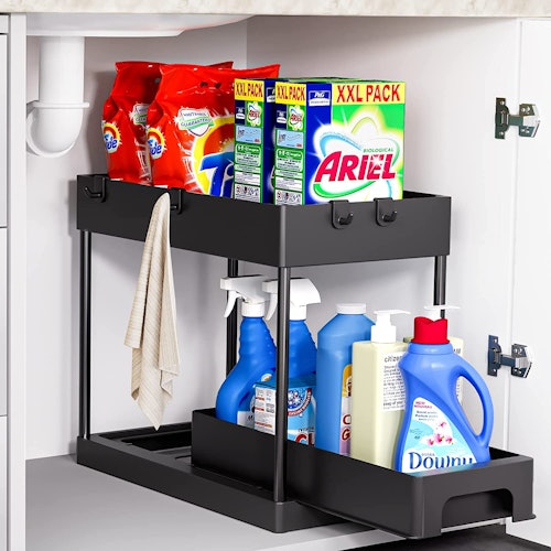 Skywin Drawer Storage 2 Tier Sliding Cabinet Pull Out Organizer | Bathroom Organizer | Under Sink Organizers and Storage | Cabinet Organizers and