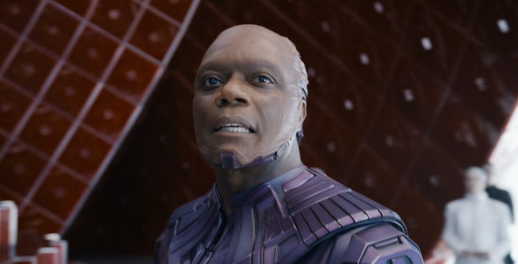 Chukwudi Iwuji wears a purple costume as The High Evolutionary in 'Guardians of the Galaxy Vol. 3'