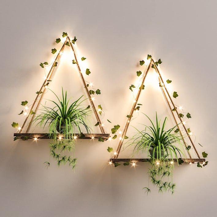 RICHER HOUSE Artificial Ivy LED-Strip Wall Hanging Shelves (2-Pack)