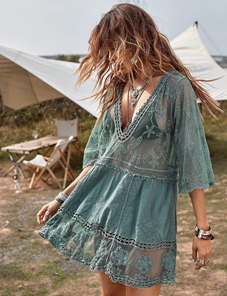 Eomenie Contrast Lace Bathing Suit Cover Up