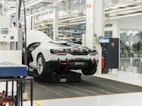 The Lamborghini Revuelto hybrid supercar in a factory