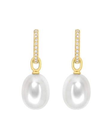 Kiki Classics 18k Gold Pearl Diamond Drop Earrings