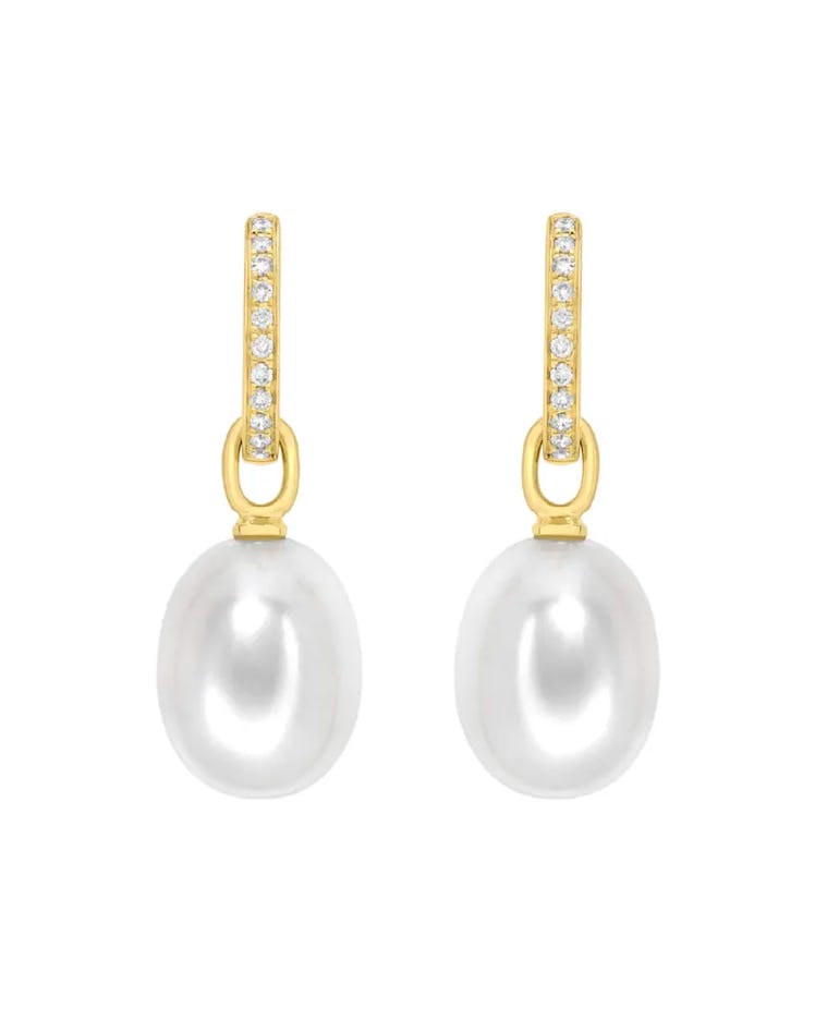 Kiki Classics 18k Gold Pearl Diamond Drop Earrings
