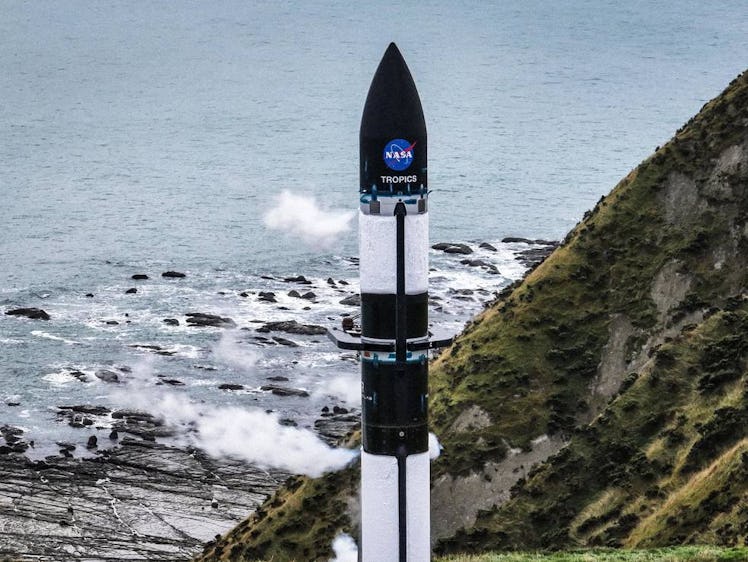An image of the Electron rocket at a wet dress rehearsal in New Zealand.