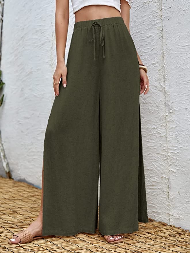SweatyRocks Drawstring Split Thigh Palazzo Pants