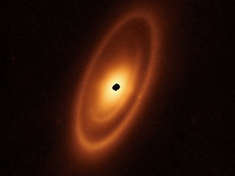 An orange oval extends from the 1 o’clock to 7 o’clock positions. It features a prominent outer rin...