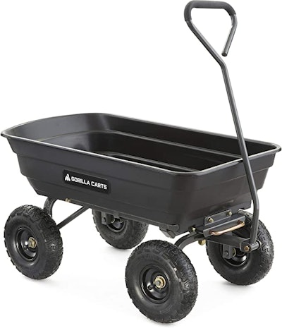 Gorilla Carts GOR4PS Poly Garden Dump Cart with Steel Frame and 10-in. Pneumatic Tires, 600-Pound Ca...