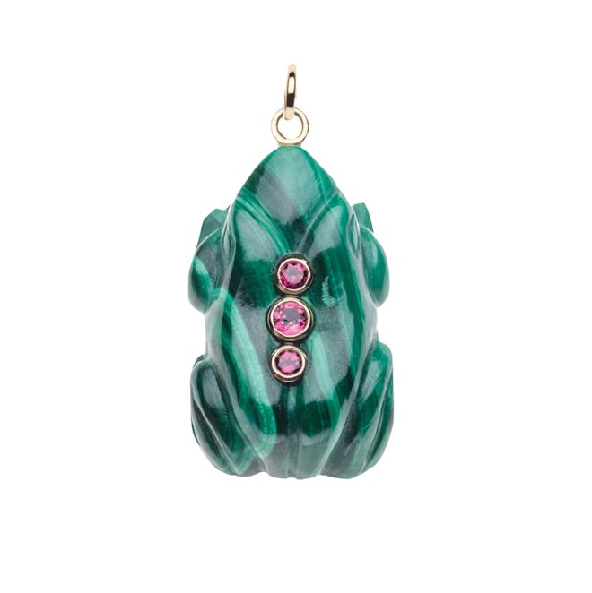 jane win Lucky Malachite Frog Pendant in Solid Gold