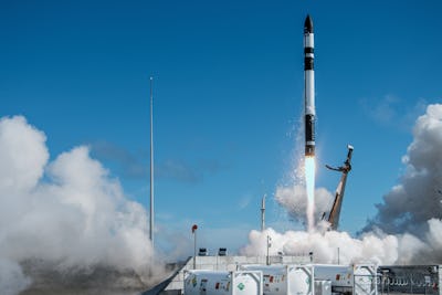 An image of Rocket Lab's Electron launching mini NASA weather satellites.