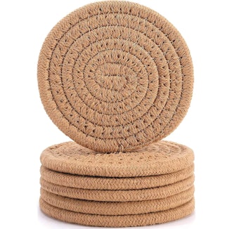 ABenkle Handmade Round Woven Coasters (6-Pack)