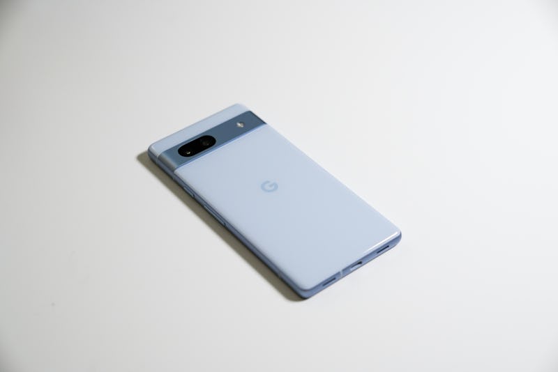 The back of the Pixel 7a in blue.