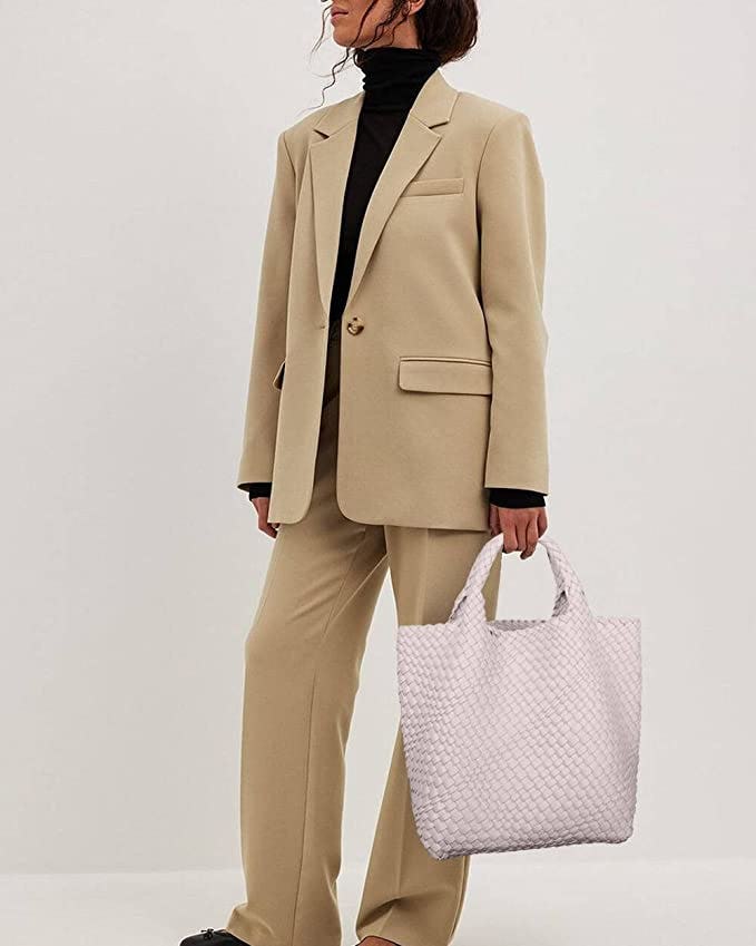 MJUEO Vegan Leather Woven Tote Bag