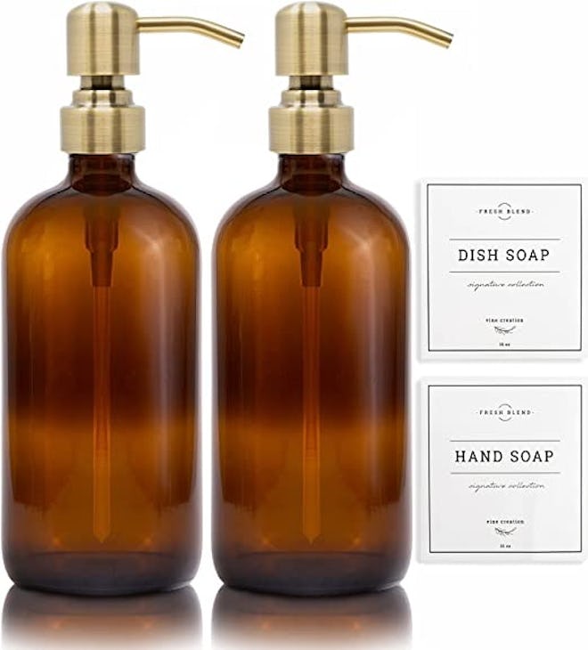 Vine Creations Amber Glass Soap Dispenser (2-Pack)