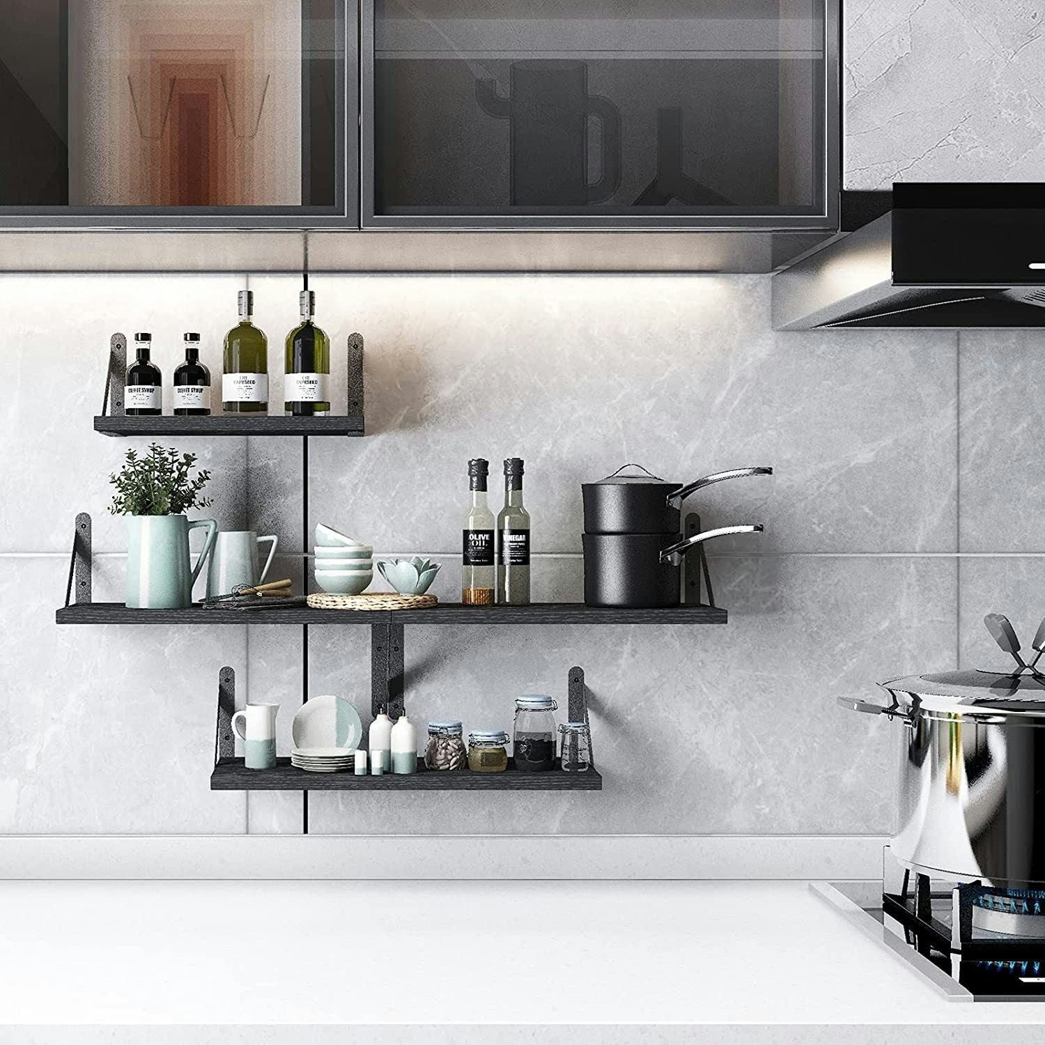 YGEOMER Black Floating Shelves (Set Of 4)