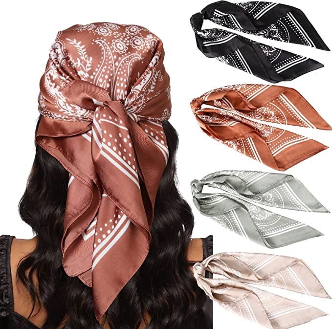 AWAYTR Silk Satin Square Head Scarf (4-Pack)
