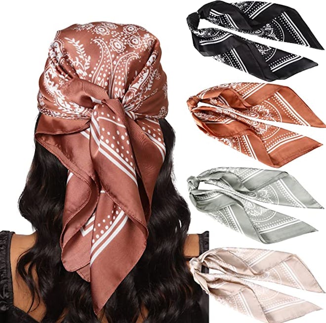 AWAYTR Silk Satin Square Head Scarf (4-Pack)