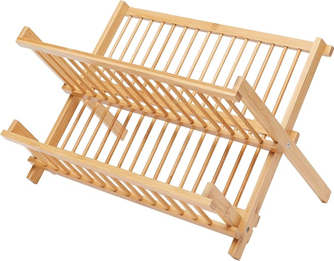 Amazon Basics Folding 2-Tier Bamboo Dish Drying Rack
