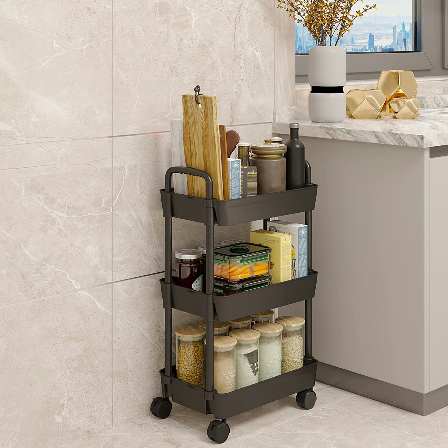 Sywhitta 3-Tier Plastic Rolling Utility Cart