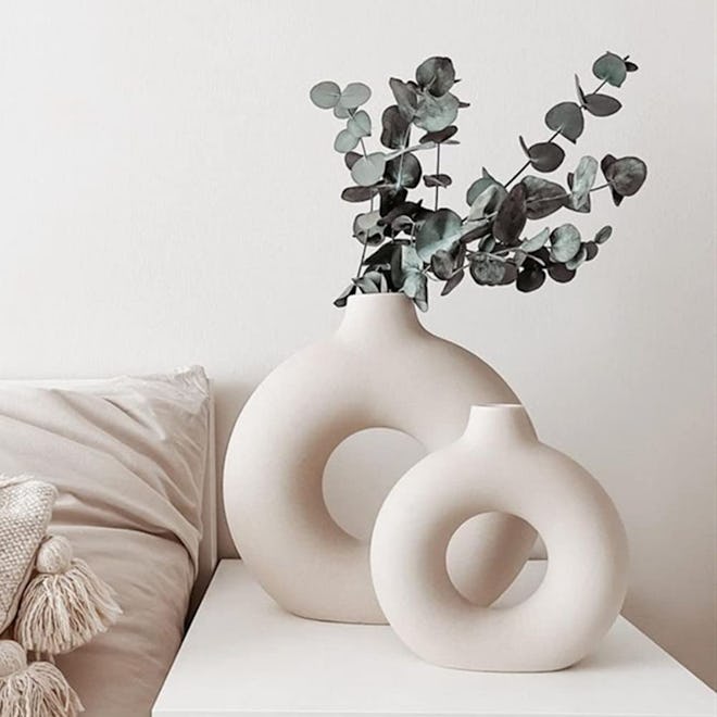 DHYXZCA White Modern Circle Ceramic Vase Set 