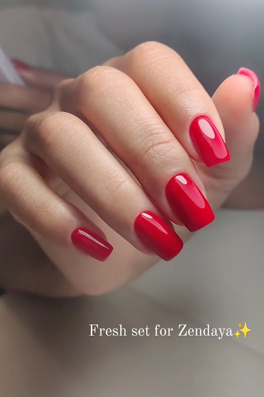 Zendaya square shaped red nails