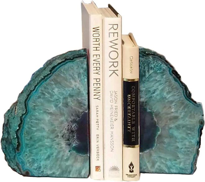 AMOYSTONE Teal Geode Book Ends