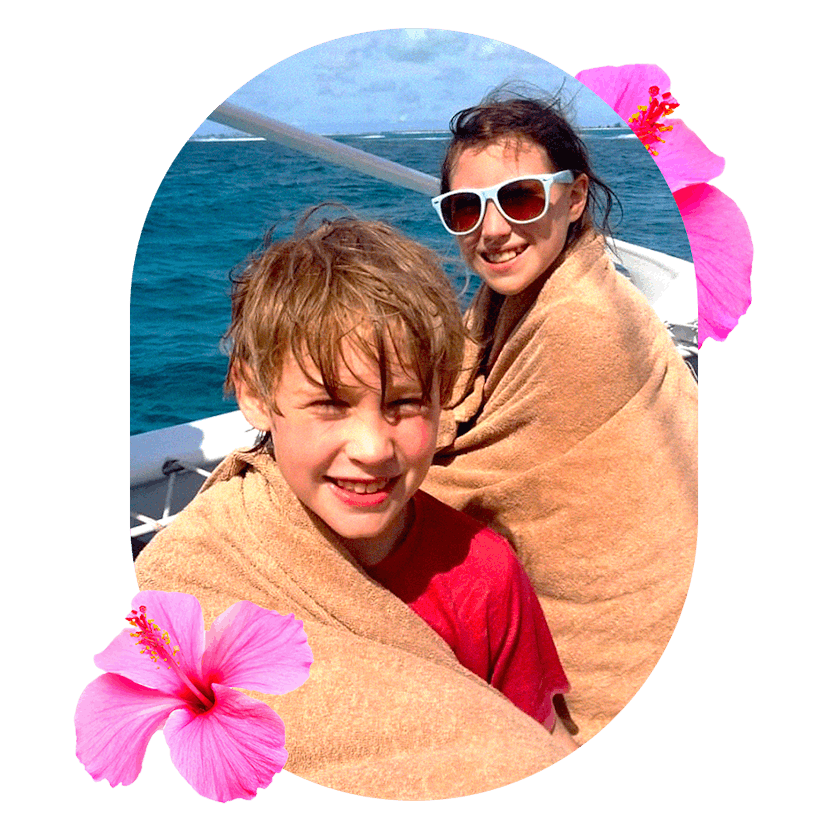 Two children on a pleasure sail in the Caribbean 