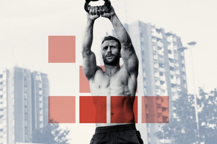 A man doing a kettlebell ab exercise.