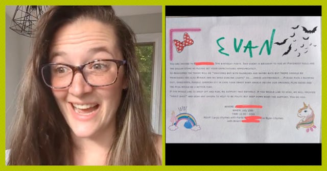 A mom on TikTok shared the hilarious birthday invite her son received, calling for no more Pinterest...