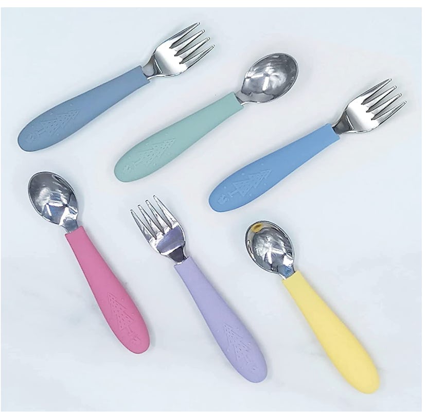 Elk & Friends Silicone & Stainless Steel Toddler Utensils (6 Pieces)