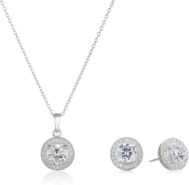 Amazon Collection Halo Pendant Necklace and Studs Set