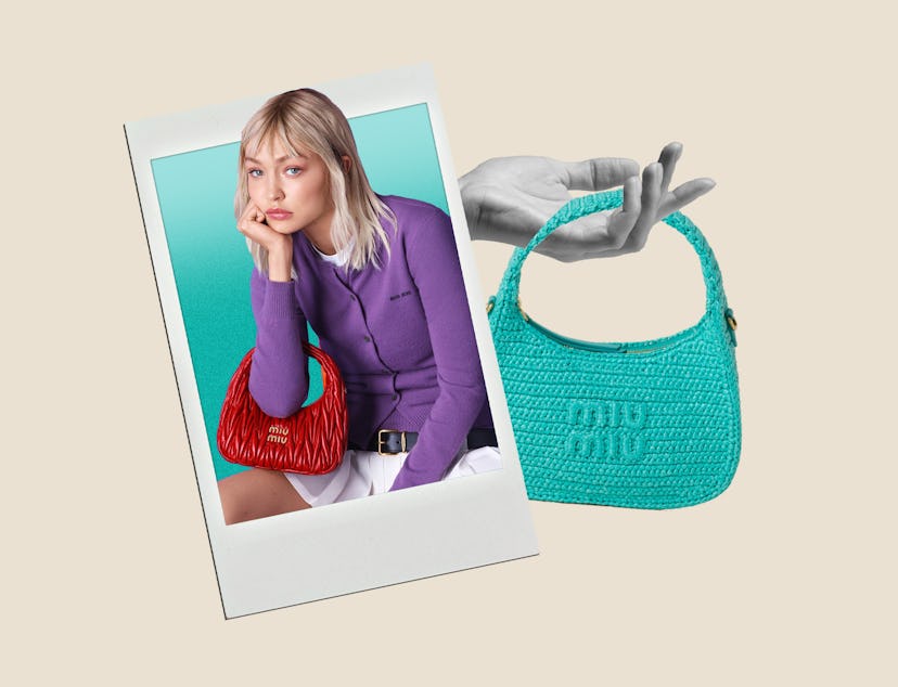 Gigi Hadid stars in a Miu Miu campaign, the Miu Miu Wander bag. 
