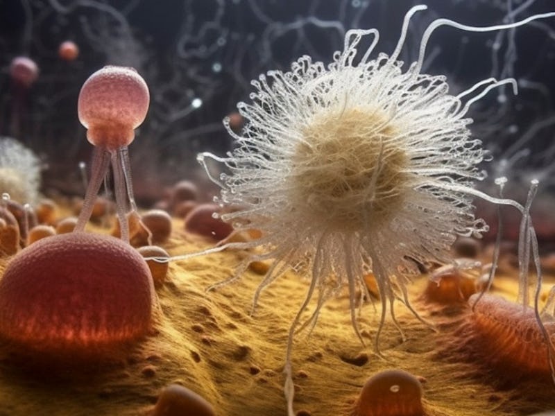 An artist's AI interpretation shows what ancient microscopic creatures called Protosterol Biota migh...