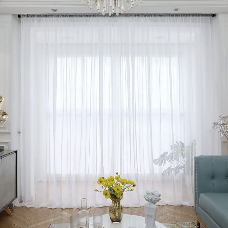 ABCHOME White Sheer Curtains (2-Panels)