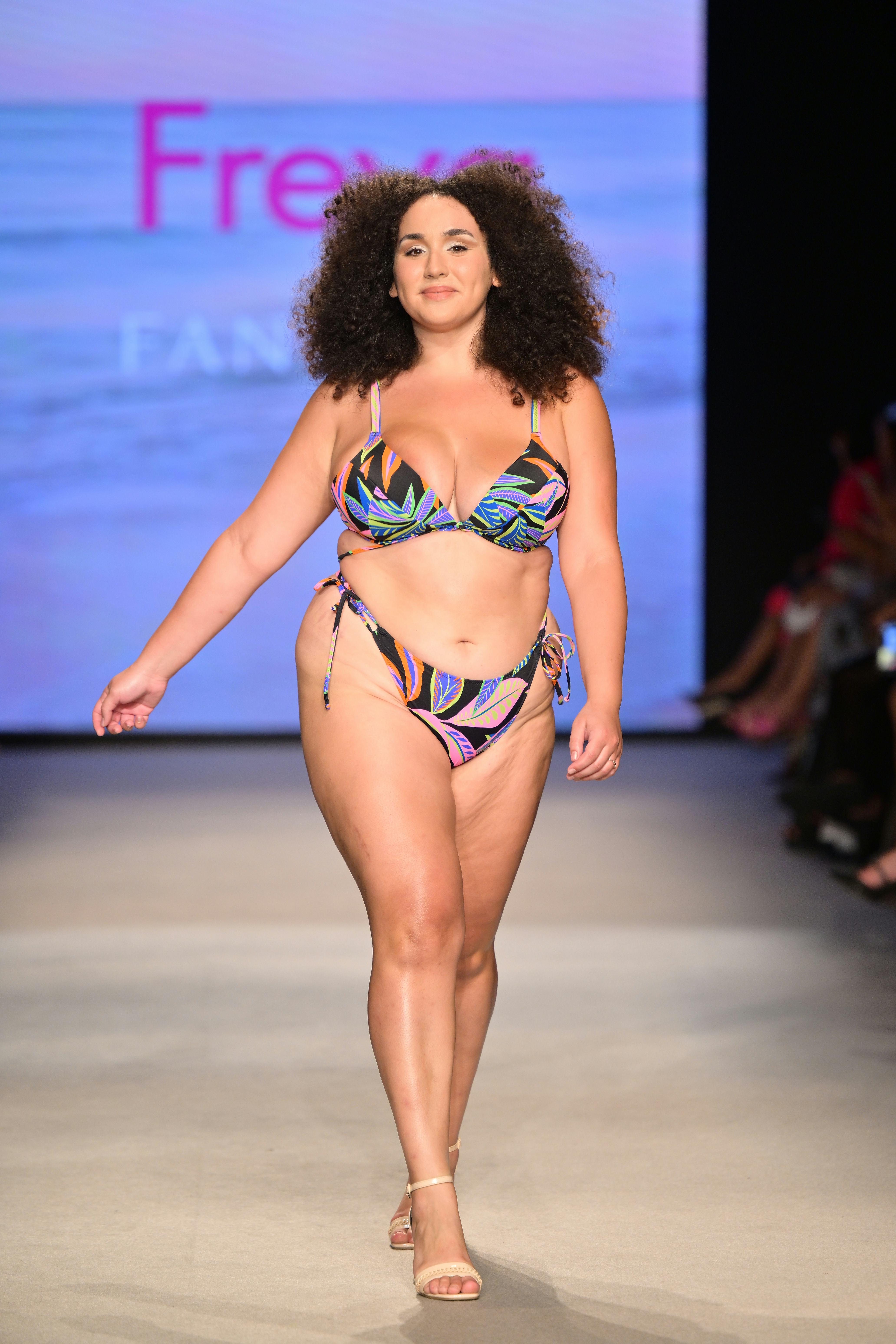 plus-size model walks the runway for freya during Paraiso Miami Swim Week 2023 in a bikini