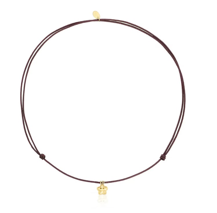 TOUS Gold and Brown Cord Necklace