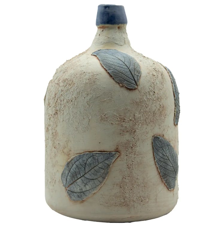 Handmade Mezcal Vessel Clay with Leaf Prints Fossil Like Ceramic Organic Modern