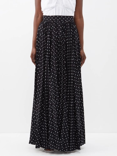 Nola Pleated Polka-Dot Chiffon Maxi Skirt