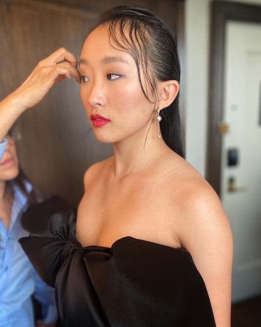 Ji-Young Yoo red lipstick at Tribeca film festival
