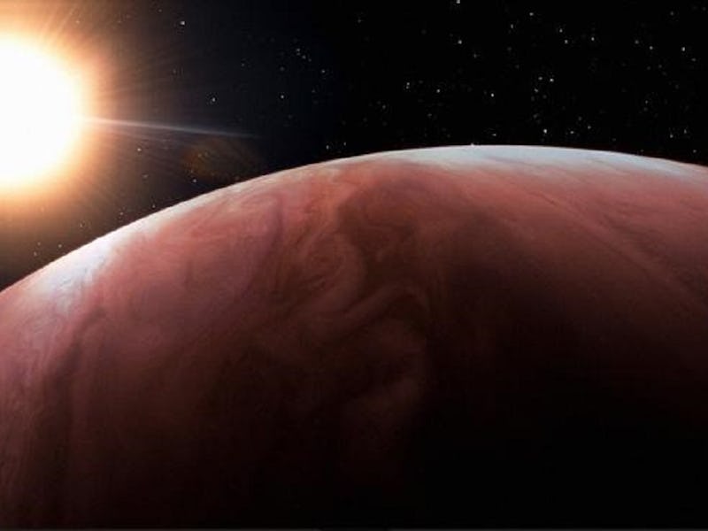 image of a reddish planet with a bright yellow star in the background