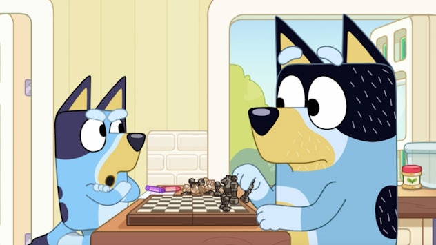 Bandit teaching Bluey chess.